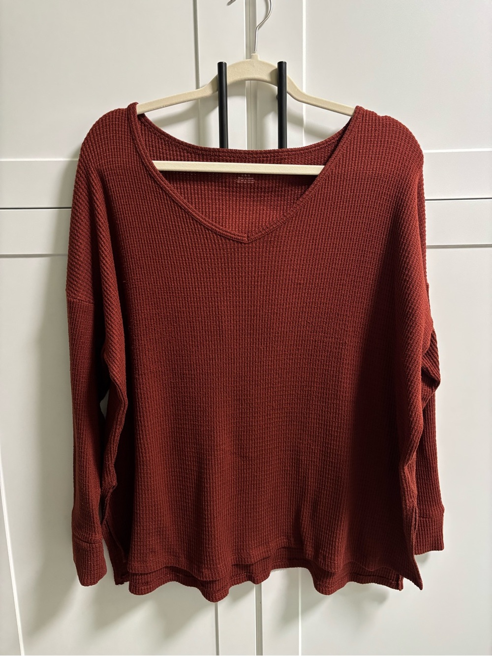 American Eagle Outfitters Rust Waffle V-Neck Long Sleeve Top
